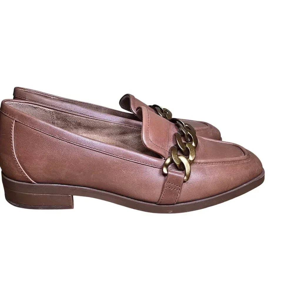 VIONIC MIZELLE LOAFERS LEATHER SLIP ON CHAIN DETAIL MONKS ROBE BROWN SIZE 7 US